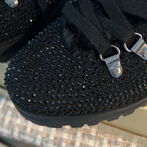 Express Black Sequin Combat Boots - Picture 3 of 9